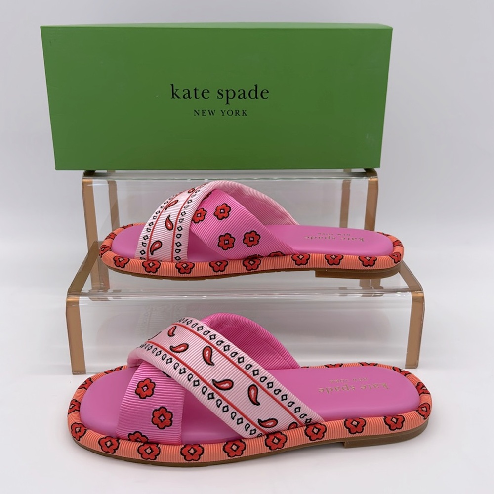 Kate Spade New York Rio Bandana Patchwork Slide Sandals Persimmon